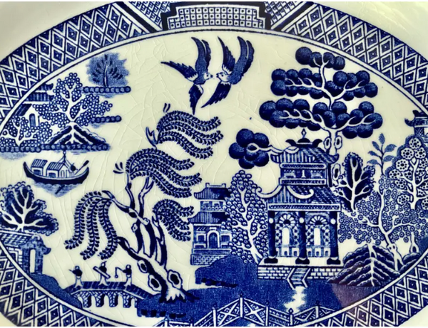Vintage Blue Willow Serving Platter - WoodsWare , Wood and Sons, England