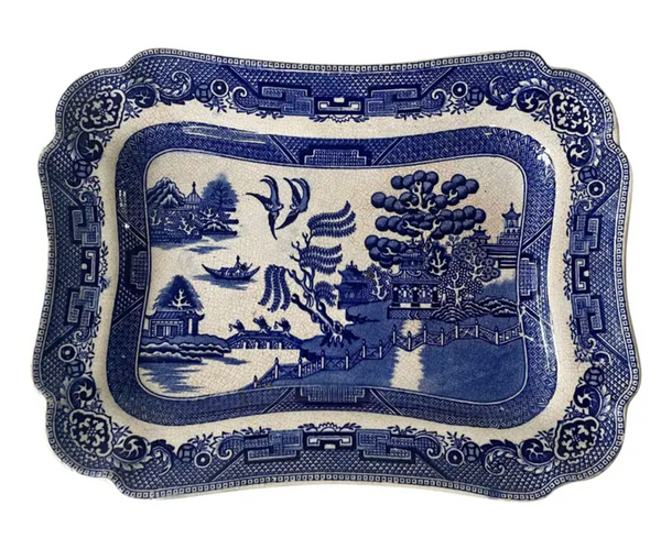 Antique Blue Willow Serving Platter - "Ye Olde Willow" Staffordshire, Late 19th Century