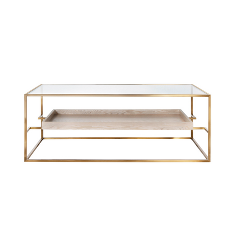 Worlds Away Reagan Coffee Table-Brass & Cerused Oak - Matthew Izzo Home