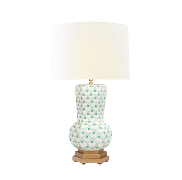 Catalina Handpainted Tole Table Lamp w/ Silk Shade - Green Scale Motif