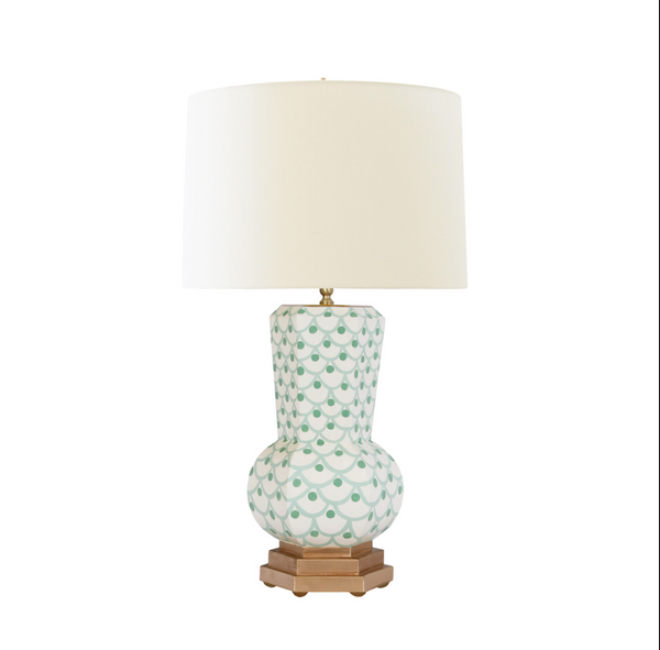 Catalina Handpainted Tole Table Lamp w/ Silk Shade - Green Scale Motif