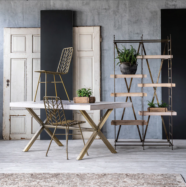 Flourish 70.5" Wood & Antique Brass Dining Table - Matthew Izzo Collection