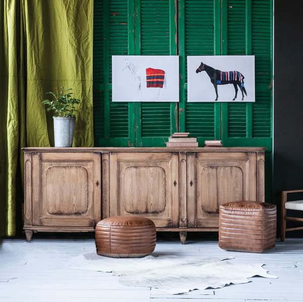 Tack Shop Square Leather Footstool - Matthew Izzo Collection
