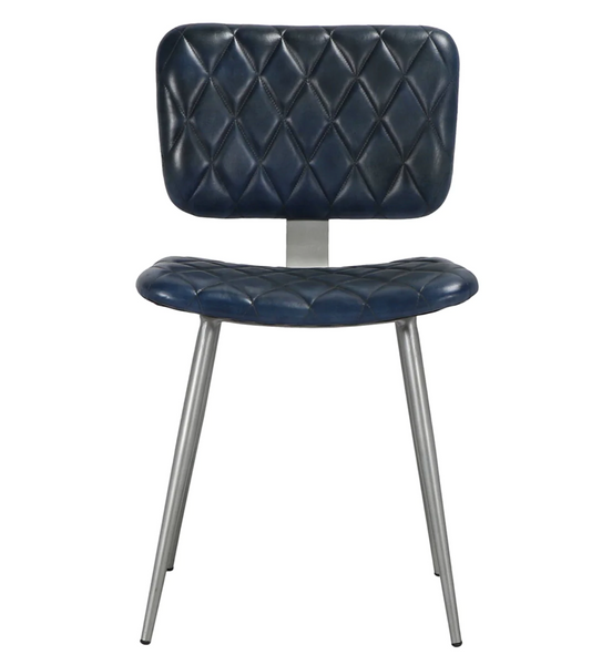 Bergen Tufted Blue Leather Side Dining Chairs, Set of 2 - Matthew Izzo Collection