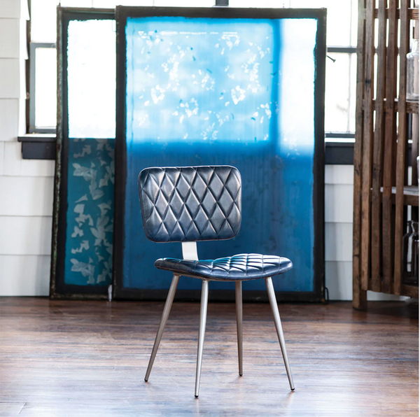 Bergen Tufted Blue Leather Side Dining Chairs, Set of 2 - Matthew Izzo Collection