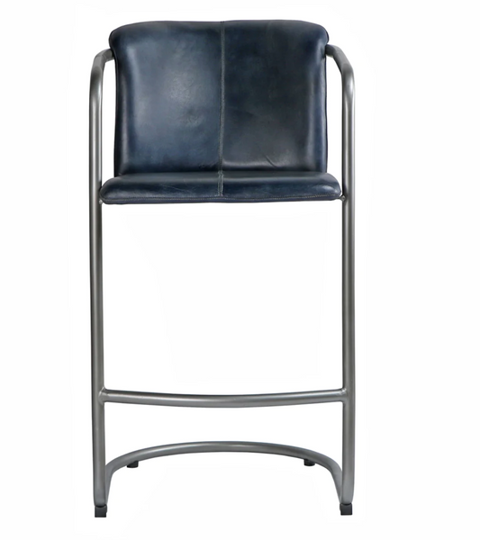 Bergen Blue Leather & Metal Counter Stools, Set of 2 - Matthew Izzo Collection