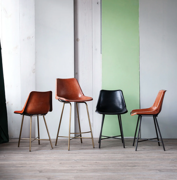 Whip Stitch Leather Stool - Matthew Izzo Collection