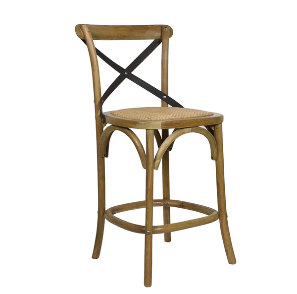 Crossroads Wood & Iron Caned Counter Stool - Matthew Izzo Collection