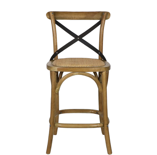 Crossroads Wood & Iron Caned Counter Stool - Matthew Izzo Collection