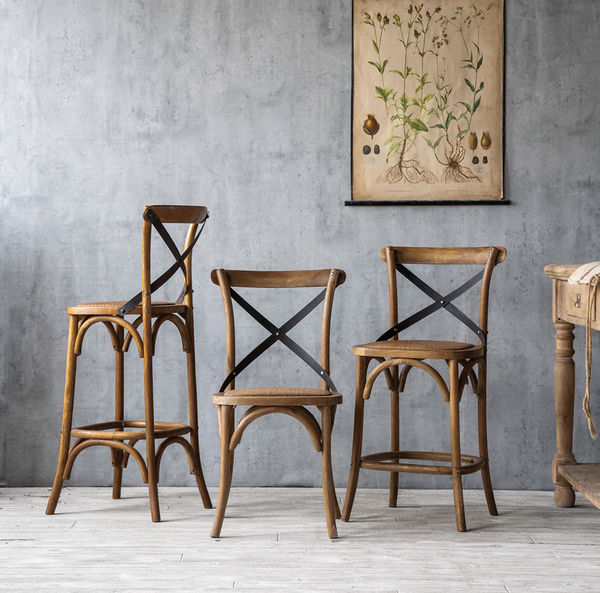 Crossroads Wood & Iron Caned Counter Stool - Matthew Izzo Collection