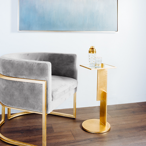 Jenna Mid-Century Barrel Back Chair - Grey Velvet w/Brass Base