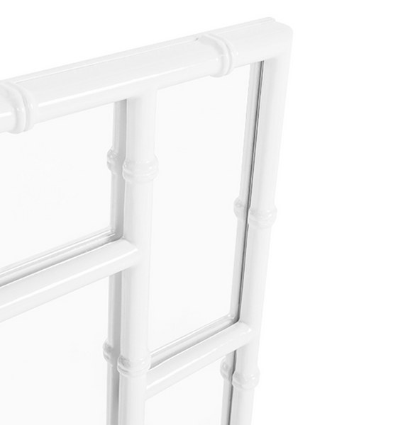 Tessa White Lacquer Greek Key Wall Mirror w/Bamboo Detail