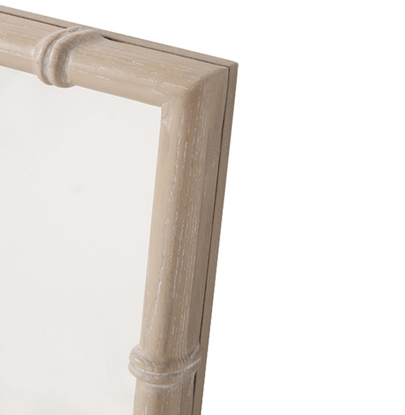 Tessa White Lacquer Greek Key Wall Mirror w/Bamboo Detail