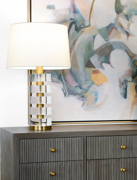 Cybill Acrylic & Brass Table Lamp w/White Linen Shade