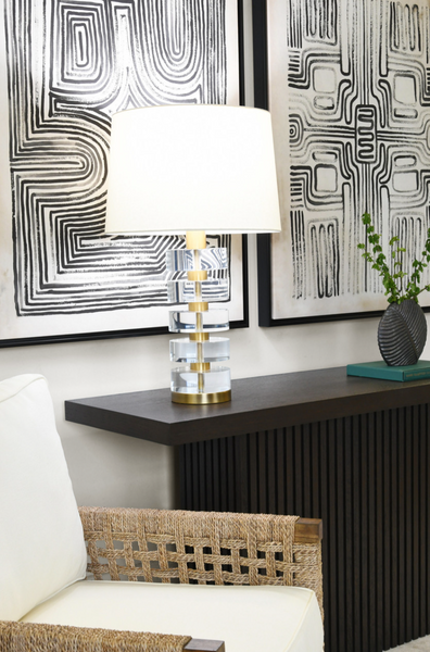 Cybill Acrylic & Brass Table Lamp w/White Linen Shade