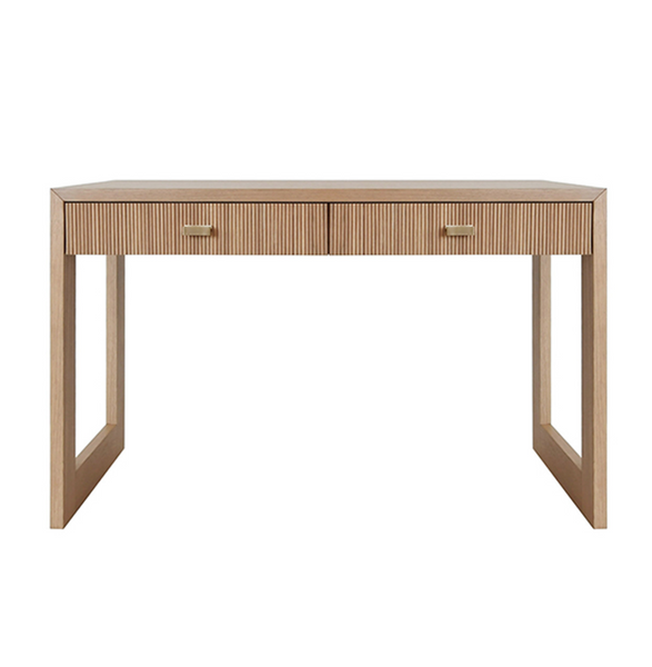 Larkin Two Drawer Desk - Natural Oak w/Brass Pulls