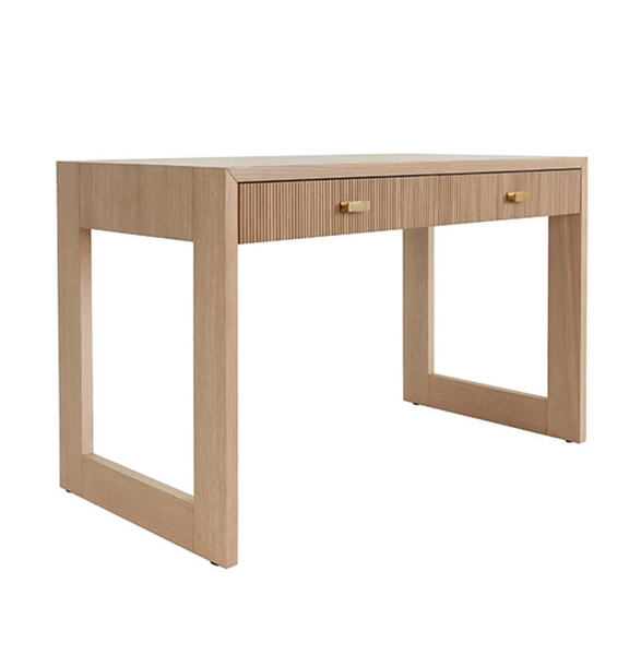 Larkin Two Drawer Desk - Natural Oak w/Brass Pulls