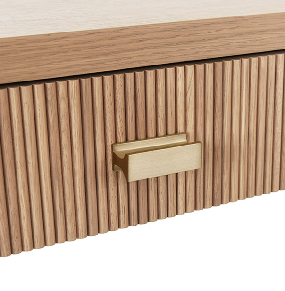 Larkin Two Drawer Desk - Natural Oak w/Brass Pulls