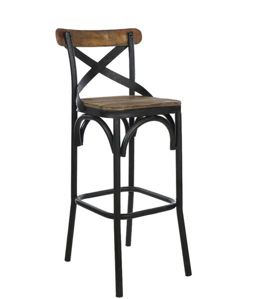 Crossroads Wood & Black Iron Caned Counter Stool - Matthew Izzo Collection