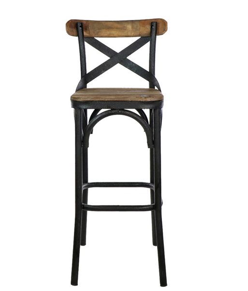 Crossroads Wood & Black Iron Caned Counter Stool - Matthew Izzo Collection
