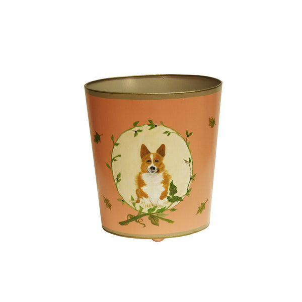 Canine Handpainted Oval Metal Waste Basket - 7 Design Options