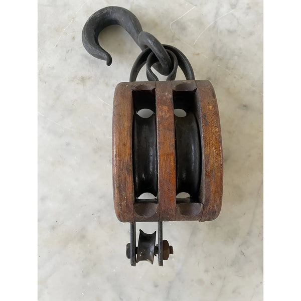 Antique Wood & Iron Pulley