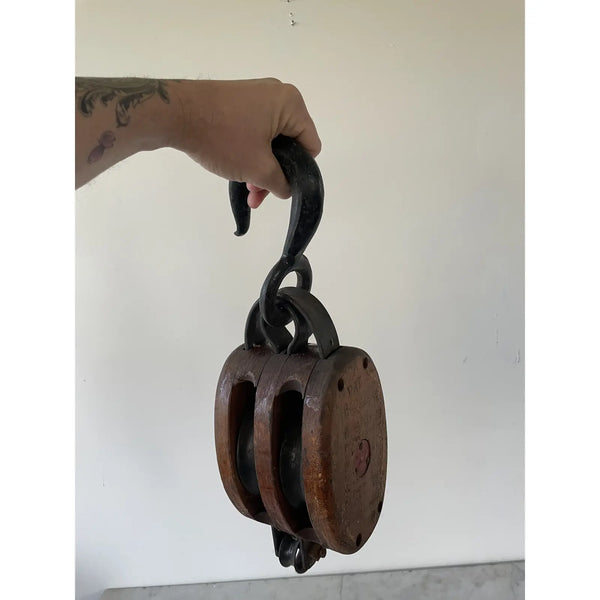 Antique Wood & Iron Pulley