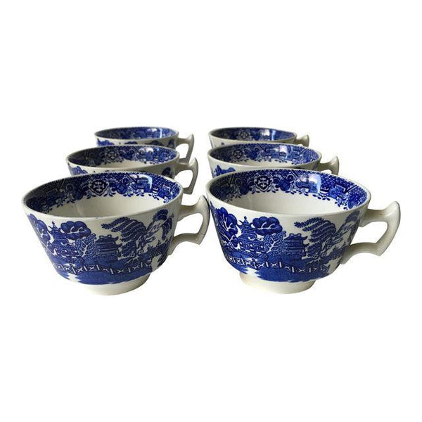 Vintage Blue Willow Woods of England Tea Cups - Set of 6, England