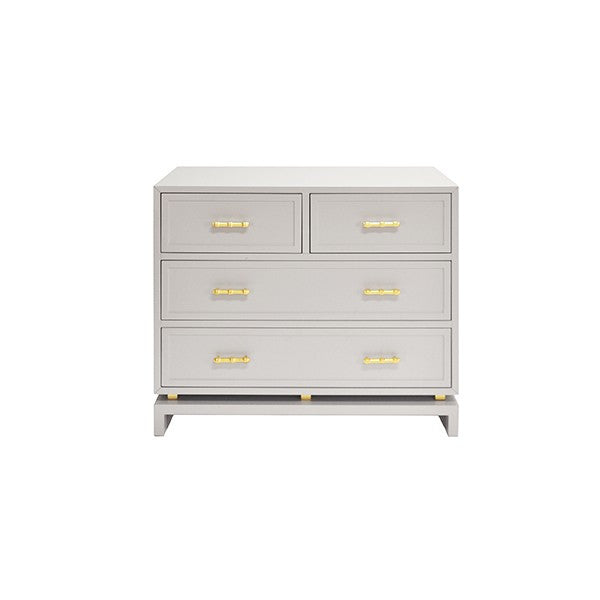 Declan Four Drawer Chest - White Lacquer & Brass