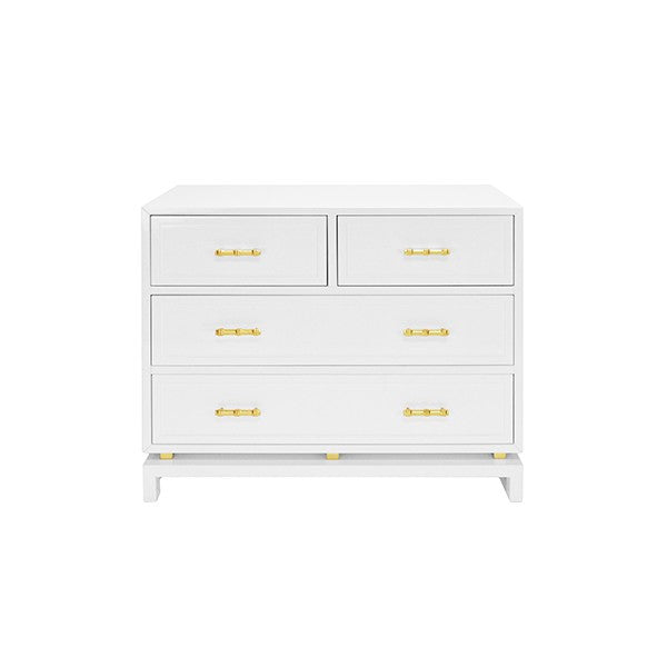 Declan Four Drawer Chest - White Lacquer & Brass