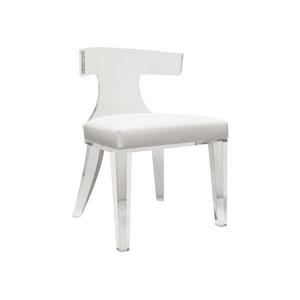 Duke Acrylic Klismos Chair - White Linen or Beige Faux Shagreen