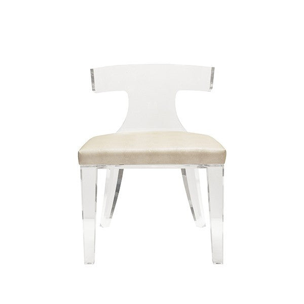 Duke Acrylic Klismos Chair - White Linen or Beige Faux Shagreen