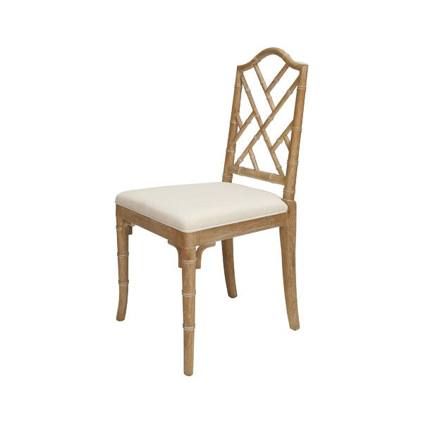 Fairfield Chippendale Side Dining Chair w/Linen Seat - White Lacquer or Natural Cerused Oak