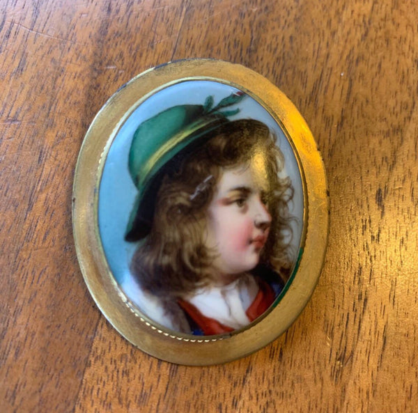 Victorian Hand-Painted Porcelain Gold-Plated Brooch