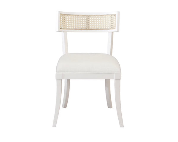 Britta Klismos Dining Chair - Matte White Lacquer, Linen & Cane