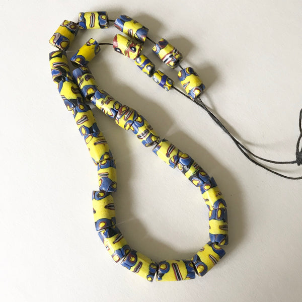 Yellow and Blue Antique Venetian Mille Fiore Bead