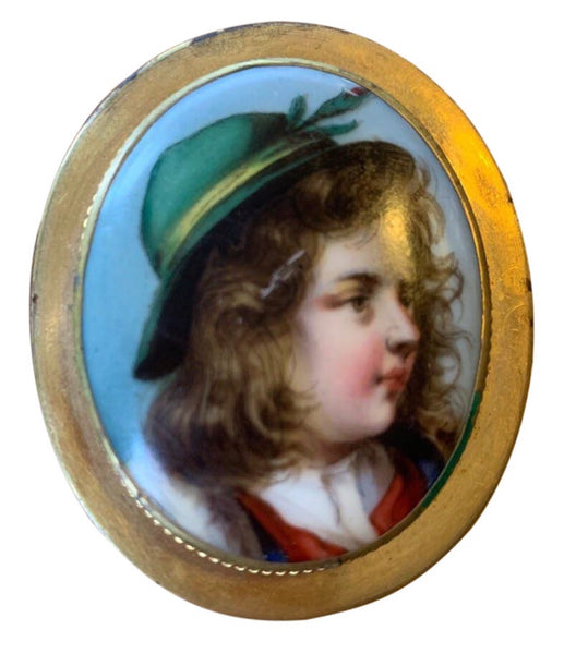 Victorian Hand-Painted Porcelain Gold-Plated Brooch