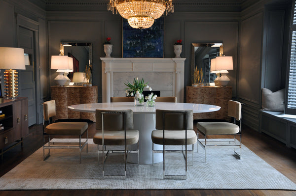 Jefferson 86" Oval Pedestal Dining Table - White Lacquer, Cerused Oak or Black Cerused Oak