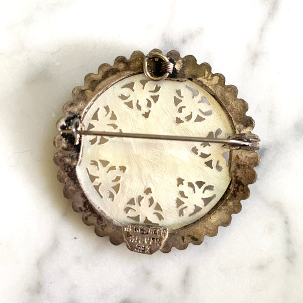 Sterling and Carved Mother of Pearl Brooch/Pendant