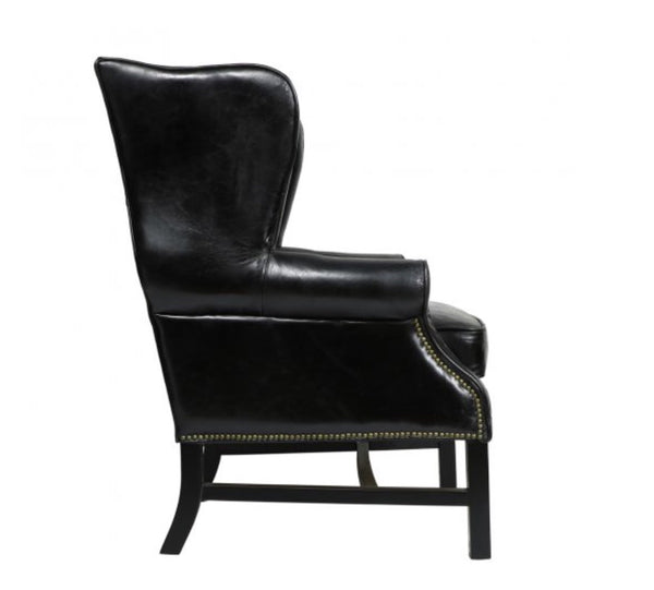 Carlisle Black Leather Wing Chair - Matthew Izzo Collection