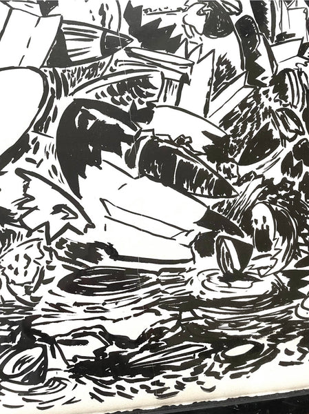 Kermit Oswald Ink On Paper Painting with Original Hand Made Frame