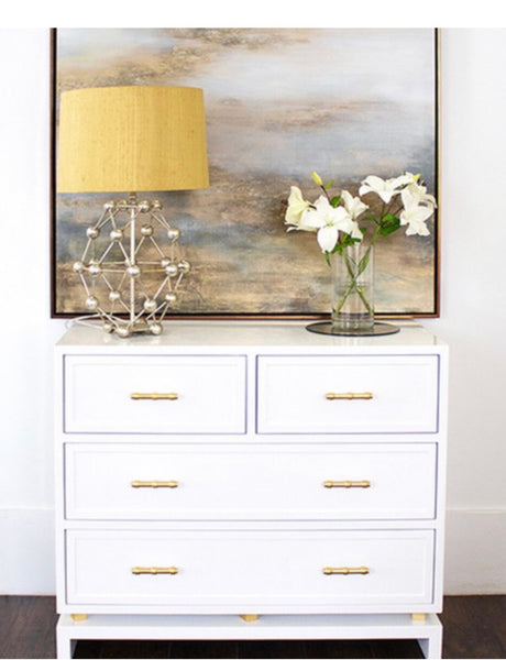 Declan Four Drawer Chest - White Lacquer & Brass