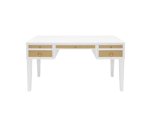 Worlds Away Heidi White Lacquer/Brass Desk - Matthew Izzo Home