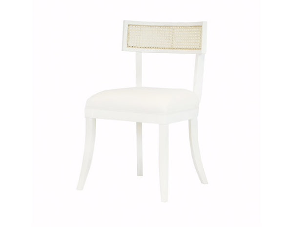 Britta Klismos Dining Chair - Matte White Lacquer, Linen & Cane