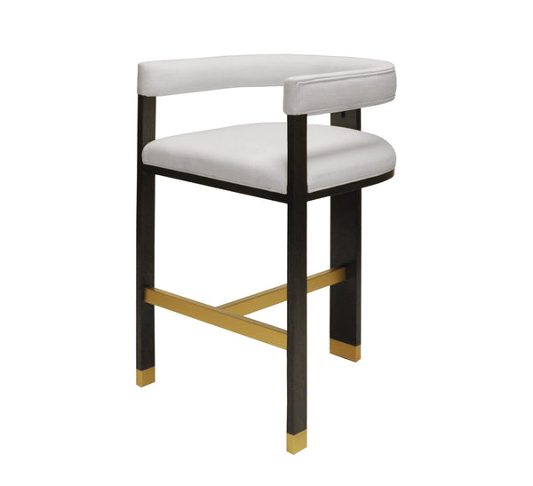 Connery Tri-Leg Barrel Back Bar Stool - Espresso Oak & White Linen