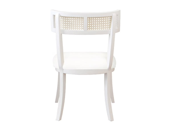 Britta Klismos Dining Chair - Matte White Lacquer, Linen & Cane