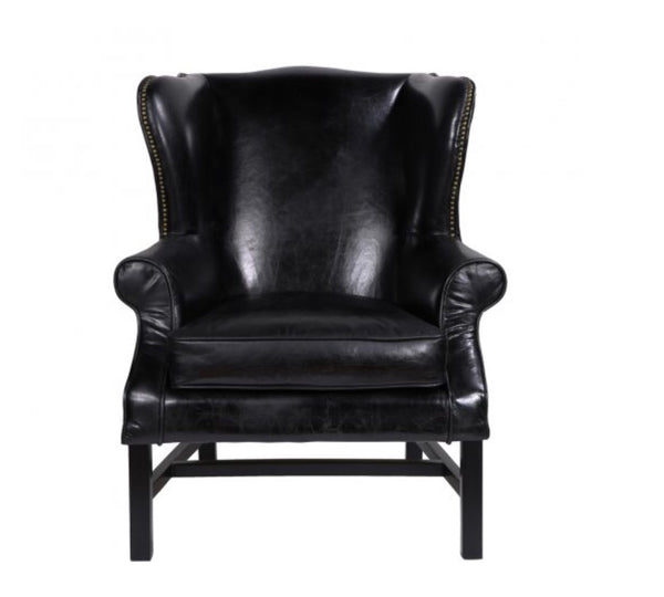 Carlisle Black Leather Wing Chair - Matthew Izzo Collection