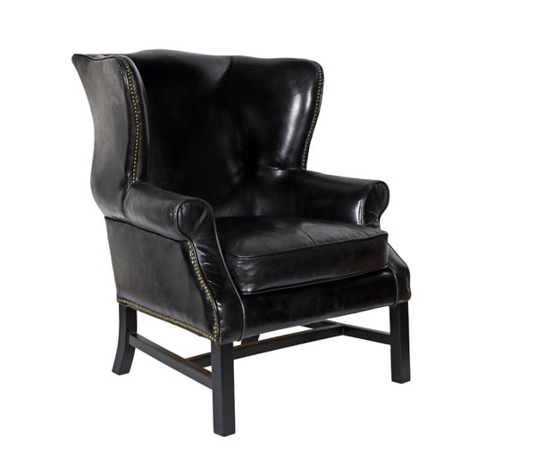 Carlisle Black Leather Wing Chair - Matthew Izzo Collection