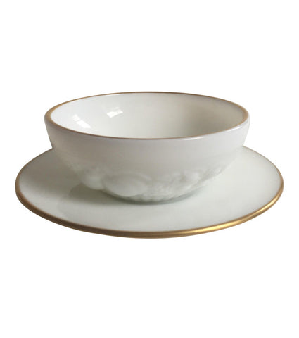 Antique Milk Glass Soup Bowl & Saucer - A Pair - Matthew Izzo Home