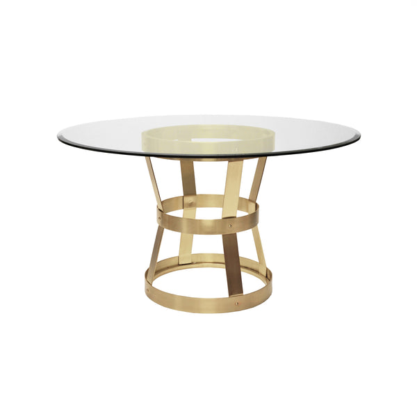 Cannon 54" Round Modern Dining Table - Antique Brass & Glass